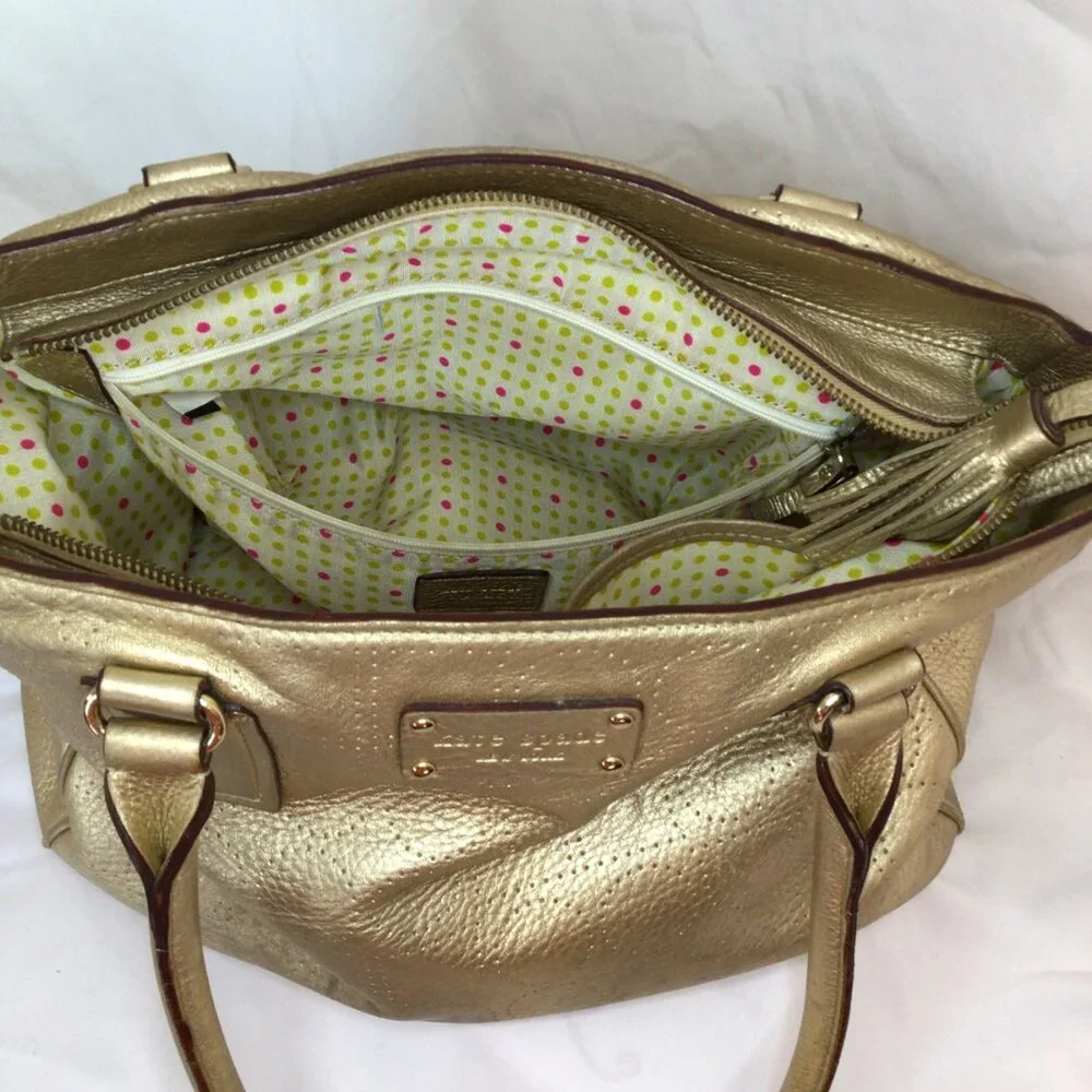 Kate Spade York Street Metallic Gold Leather Satchel • WKRU0812 • Care Cards